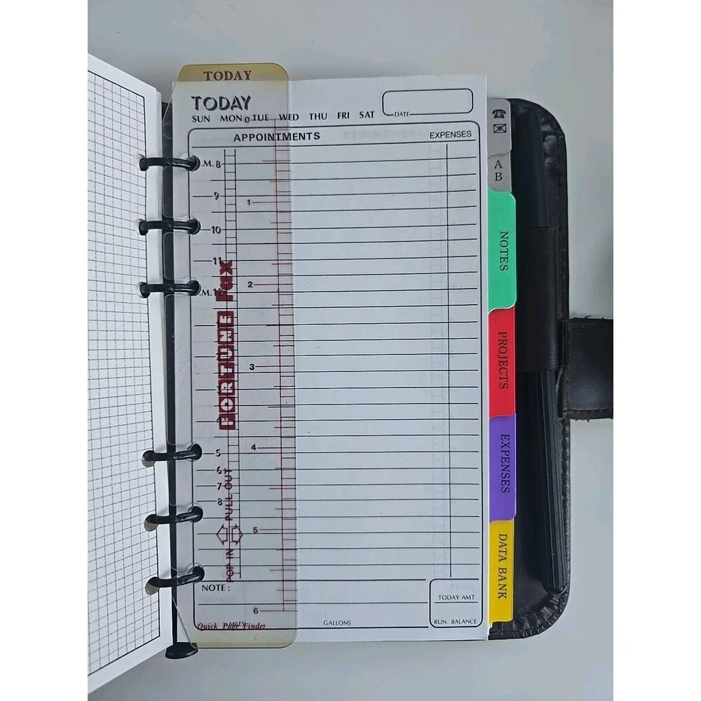 Vintage 80s  Day Timer Planner Fortune Dark Brown 6 Ring Minimal Use